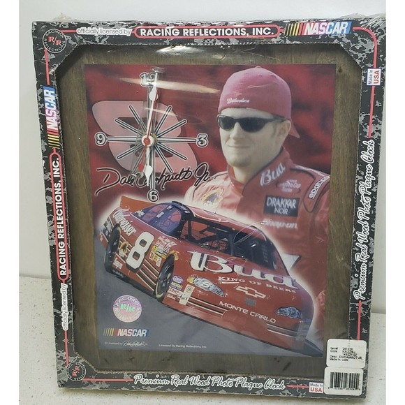 DALE EARNHARDT JR. REAL WOOD PHOTO PLAQUE CLOCK 1999 NASCAR New SEALED #261726 - Picture 1 of 8